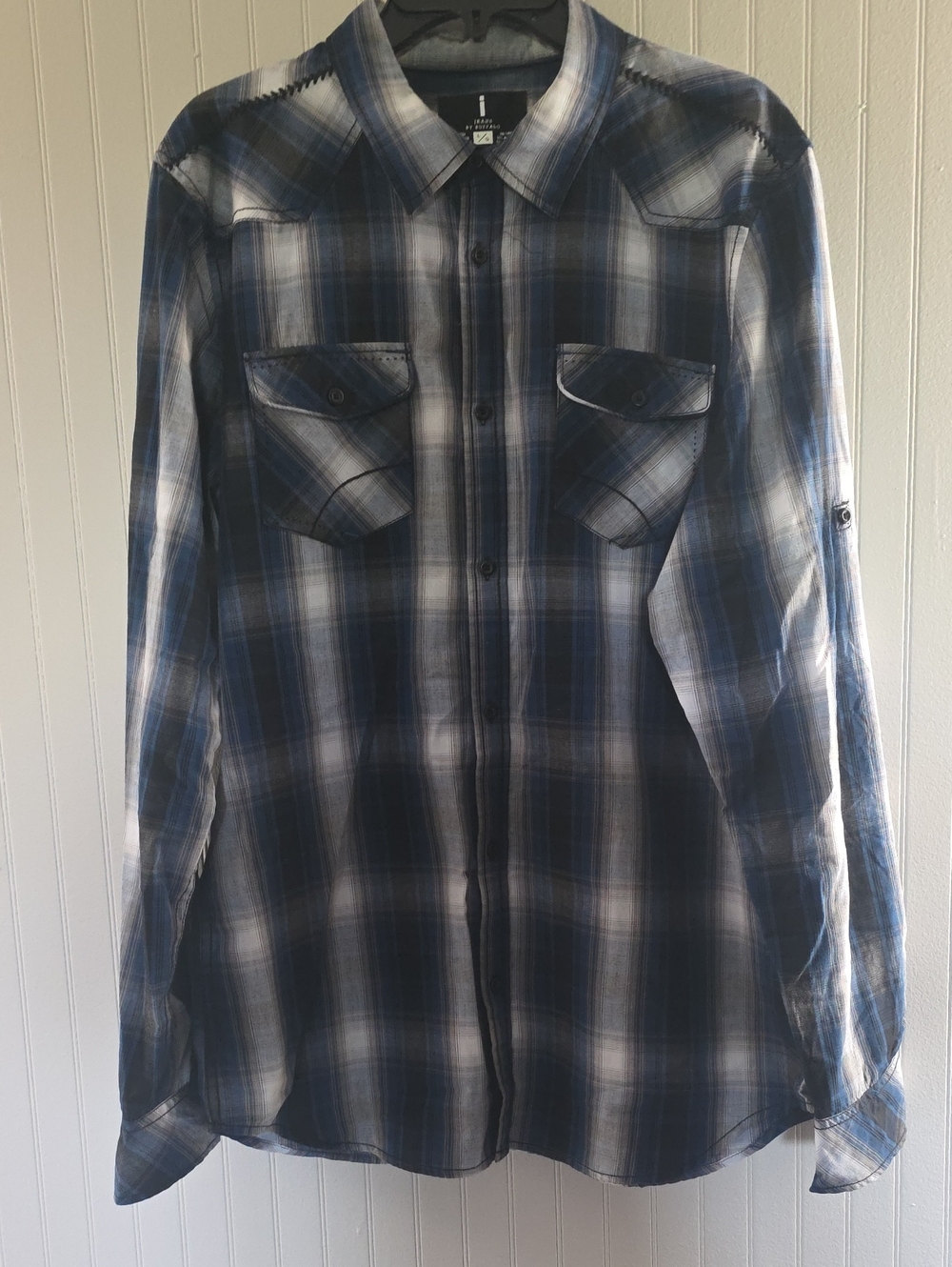 i jeans by Buffalo Blue and White Plaid Button-Down Shirt